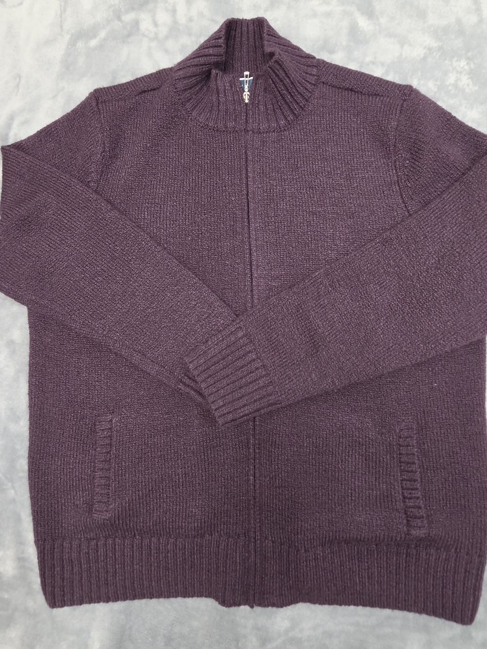 Karen Scott Plum Full-Zip Rib Collar Sweater